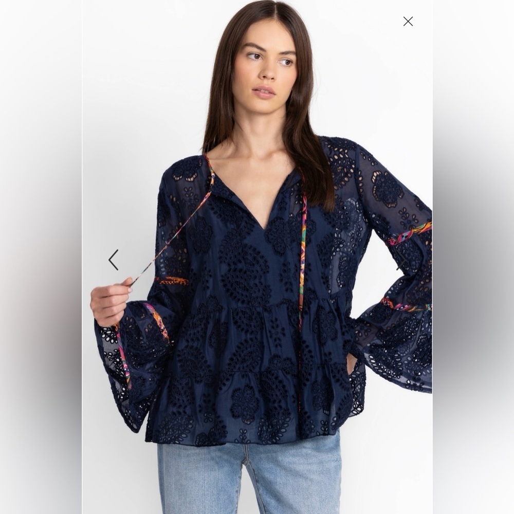 N.w.t. Johnny Was Tamera Eyelet Blouse Size Large Bell Sleeves